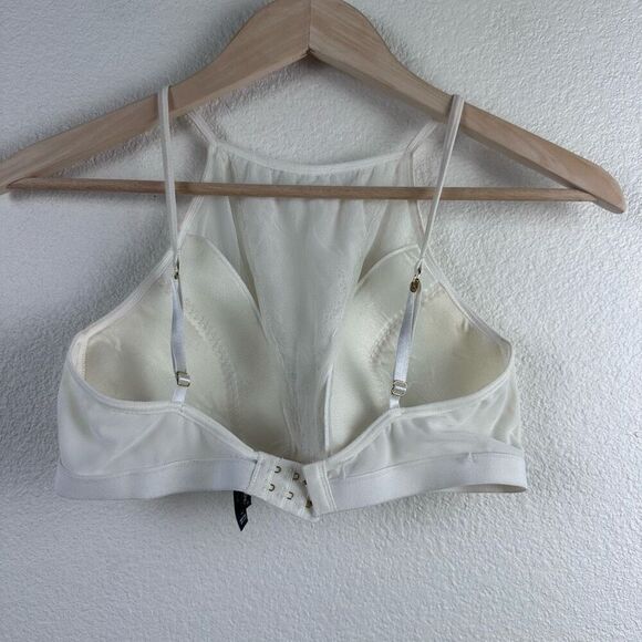 Body Frosting Women's L High Neck Padded Bra Bralette White Lace Semi Sheer - Picture 2 of 6
